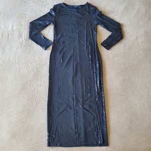 Bebe Black Long Sleeve Sequin Dress Large